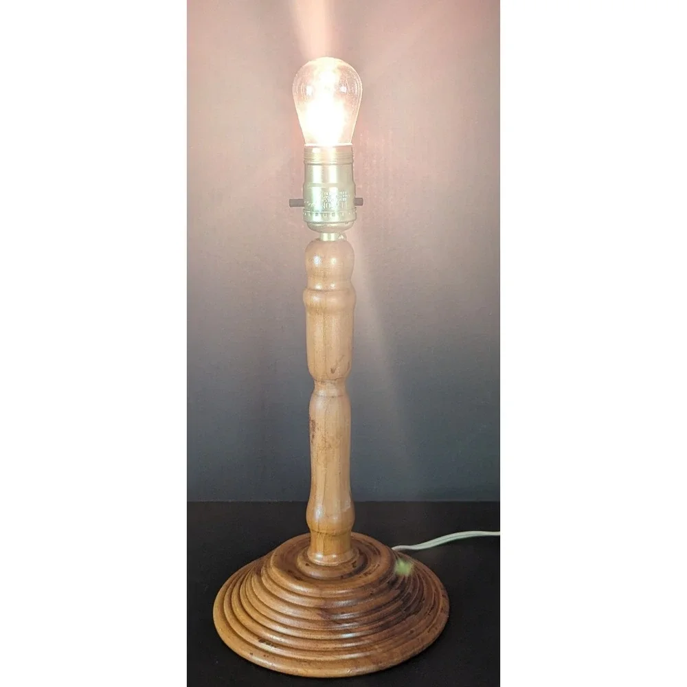 Vtg Hand Turned Wooden Table Lamp Stacked Concentric Base Baluster Upright 13.5